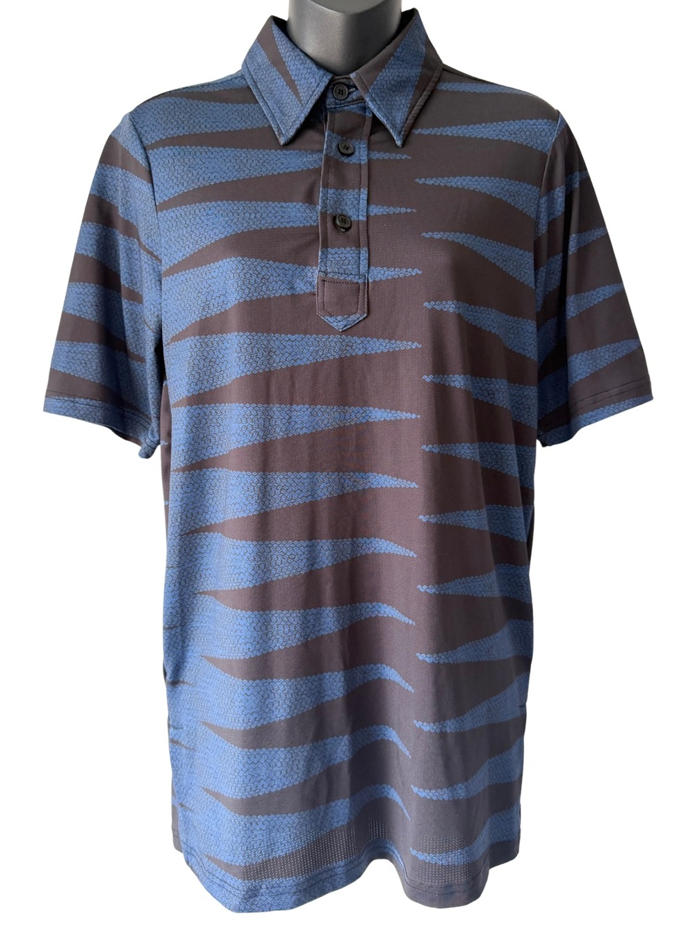 Manaola Aloha On The Green Blue Black Tribal Polo Short Sleeve Shirt Mens XS